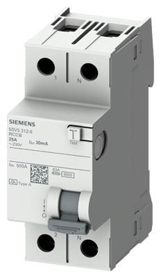 5SV5312-6 | Siemens A TİPİ HATA AKIMI KORUMA ANAHTARI-FI (KAÇAK AKIM KORUMA RÖLESİ) 25A; 230V; 30mA; 1P+N