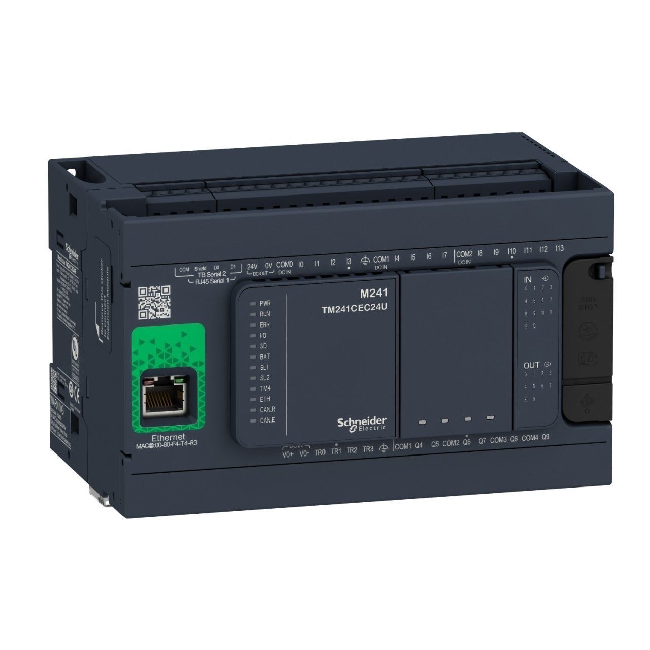 TM241CE24R | Schneider Modicon M241 24 giriş/çıkış Ethernet Haberleşmeli Kontrolör - 14 Dijital Giriş, 6 Röle Çıkışı, 4 Dijital Çıkış- TM241CE24R
